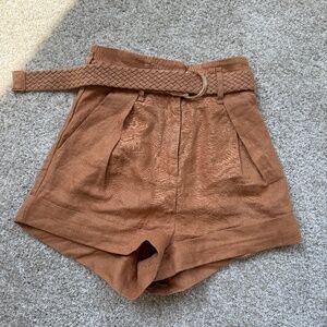 Shona joy | High waisted linen short w/belt | Caramel color